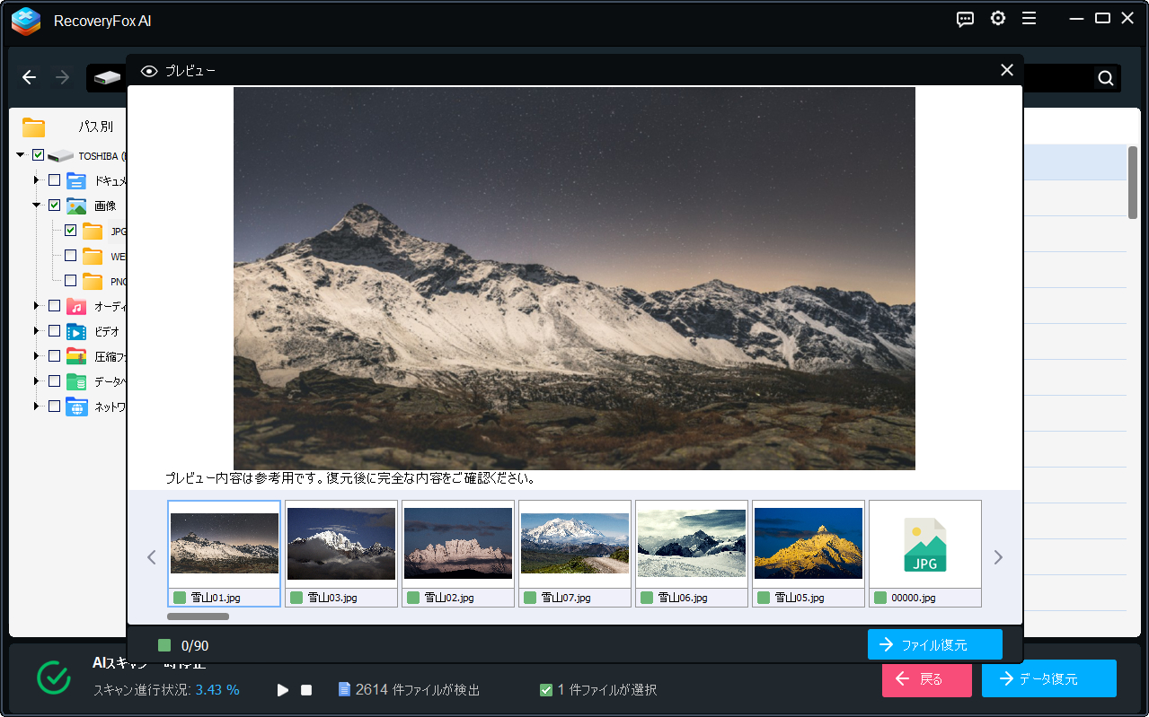 プレビューして復元する